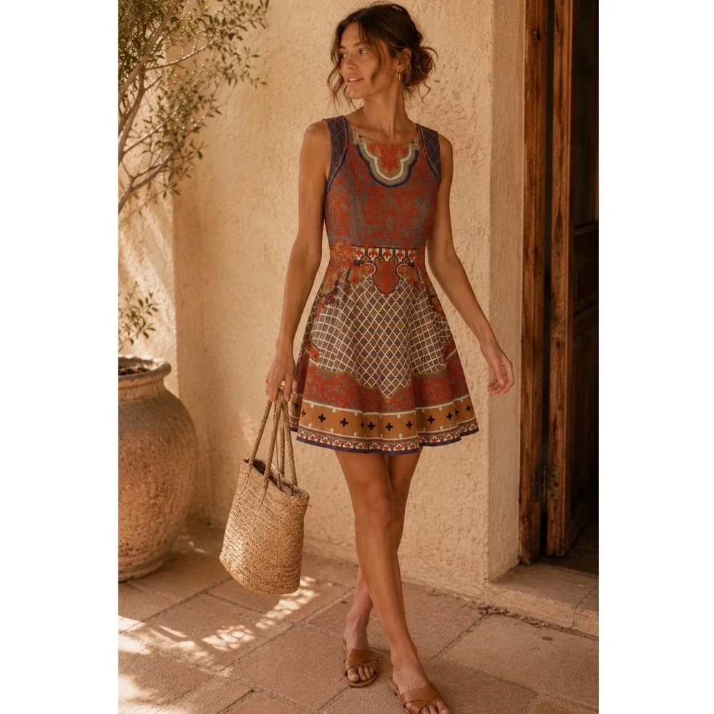 Pankaj & Nidhi Mini‎ Dress Women 0P Embroidered Boho Geometric Anthropologie